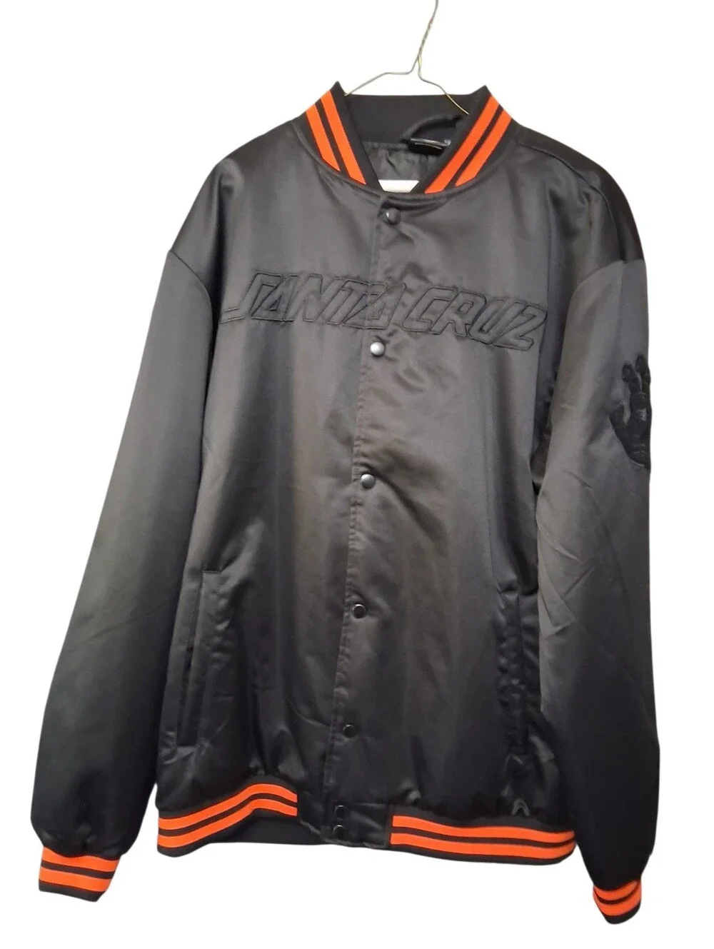 Santa Cruz Skateboards Black Bomber Jacket with Orange Stripe Trim Large